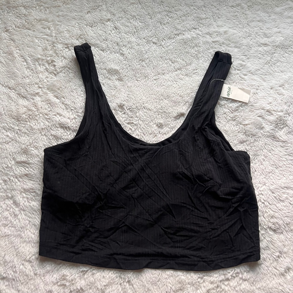 Aerie Womens Black Ribbed Modal Crop Tank Top 069-2694-3483 Size Medium NWT